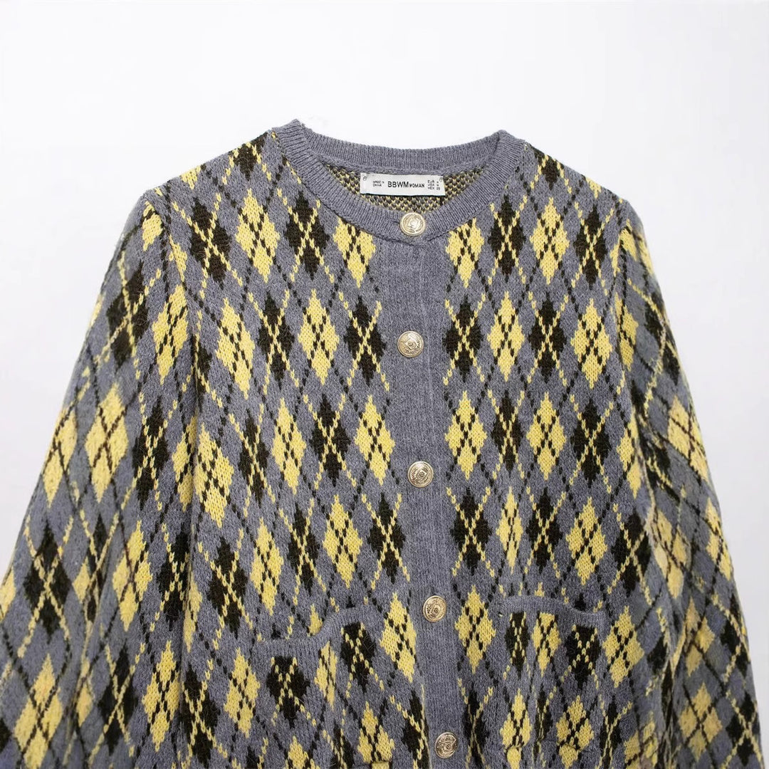 Ladies argyle patterned knitted vests with button placket Lune London