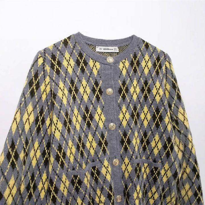 Ladies argyle patterned knitted vests with button placket Lune London