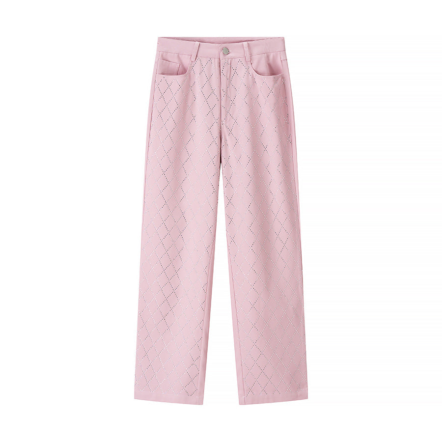 High-waisted carrot pants for women with textured pattern Lune London