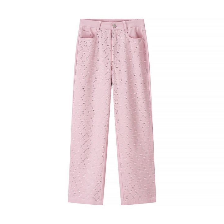 High-waisted carrot pants for women with textured pattern Lune London