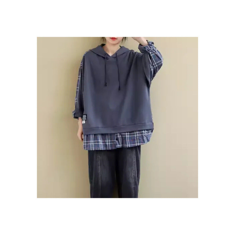 Women's hoodie with casual checkered appliqué and soft inner lining Chic & Stil