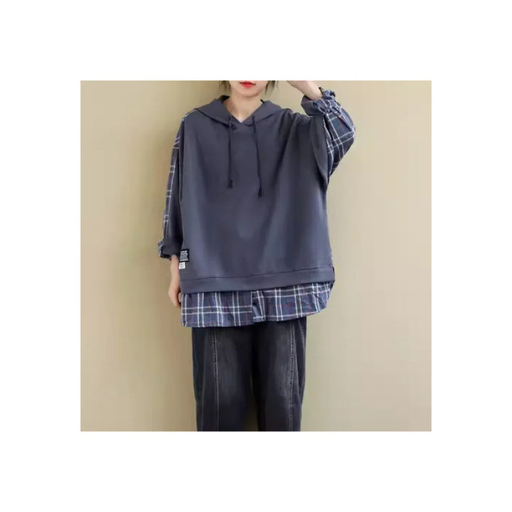 Women's hoodie with casual checkered appliqué and soft inner lining Chic & Stil