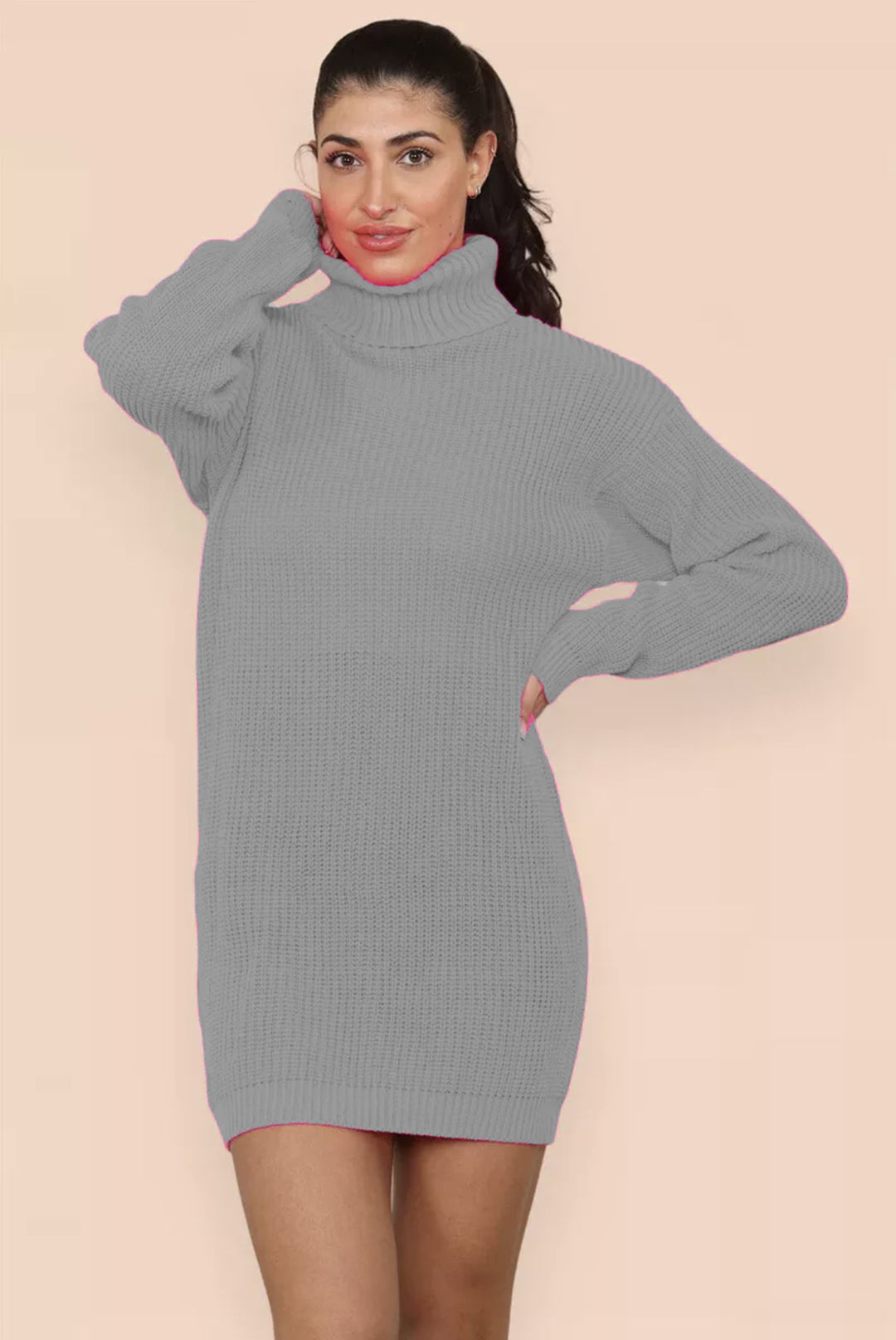 Women’s knit dress with high collar and structured knit pattern Lune London