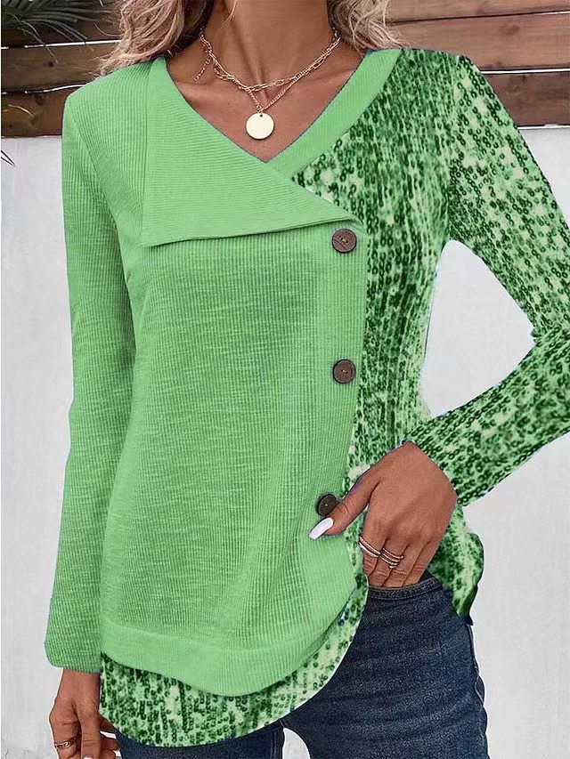 Women's long sleeve shirt with asymmetrical collar and decorative button details Lune London