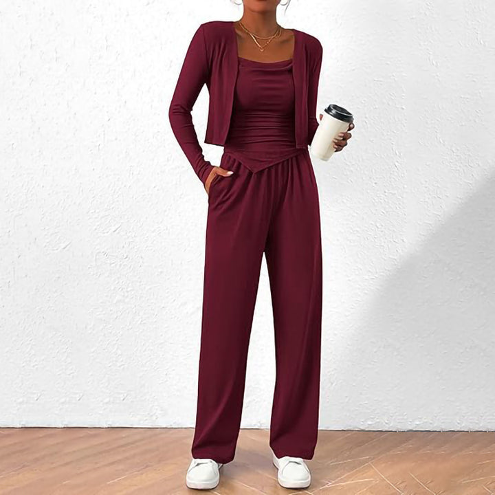 Women Comfortable Jumpsuit with Sleeveless Blouse and Open Cardigan Lune London