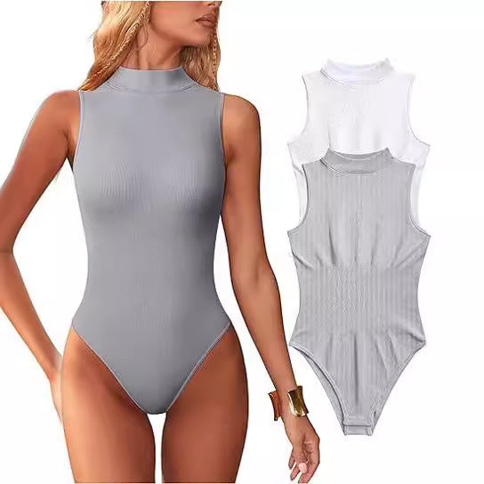 Women's bodysuit with elegant stand-up collar and textured surface Lune London