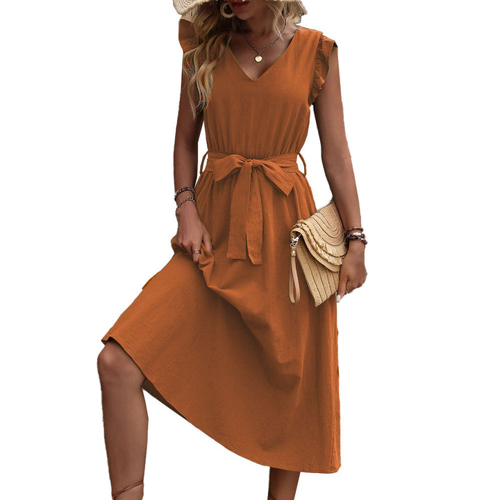 Robe maxi femme avec décolleté en V et ceinture à la taille Chic & Stil