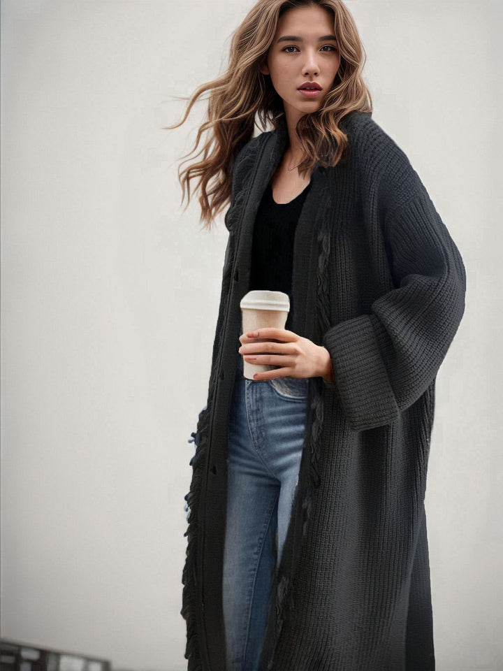 Ladies chunky knit cardigan with fringes Lune London