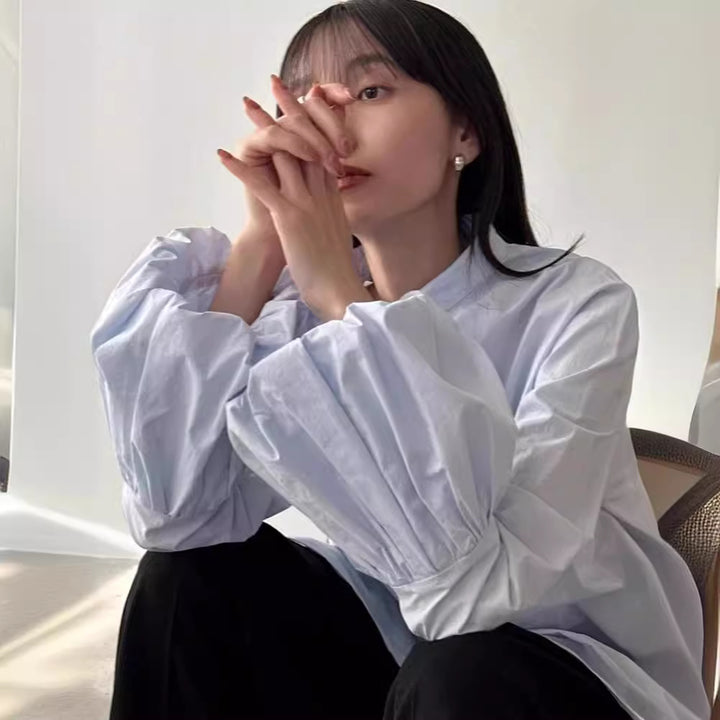 Blouse Élégante Femme avec Manches Volumineuses et Col Montant Chic & Stil