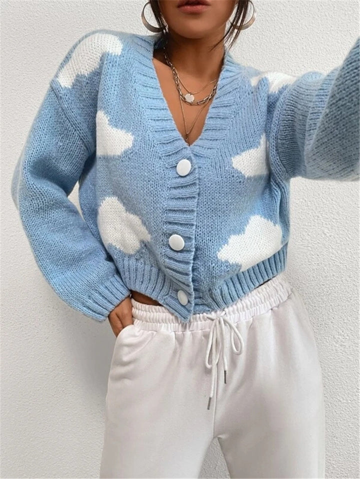 Casual knit jacket for women with a cloudy aesthetic rich in details and a button closure Lune London