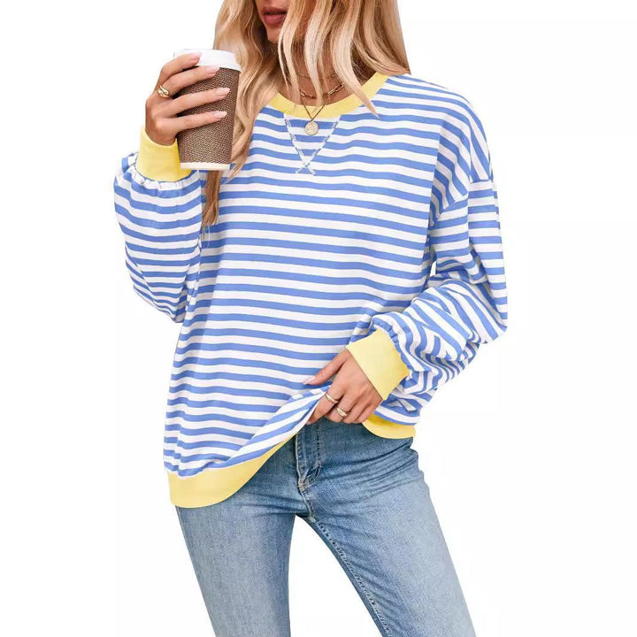 Casual striped sweater for women with flared sleeves and contrasting edges Lune London