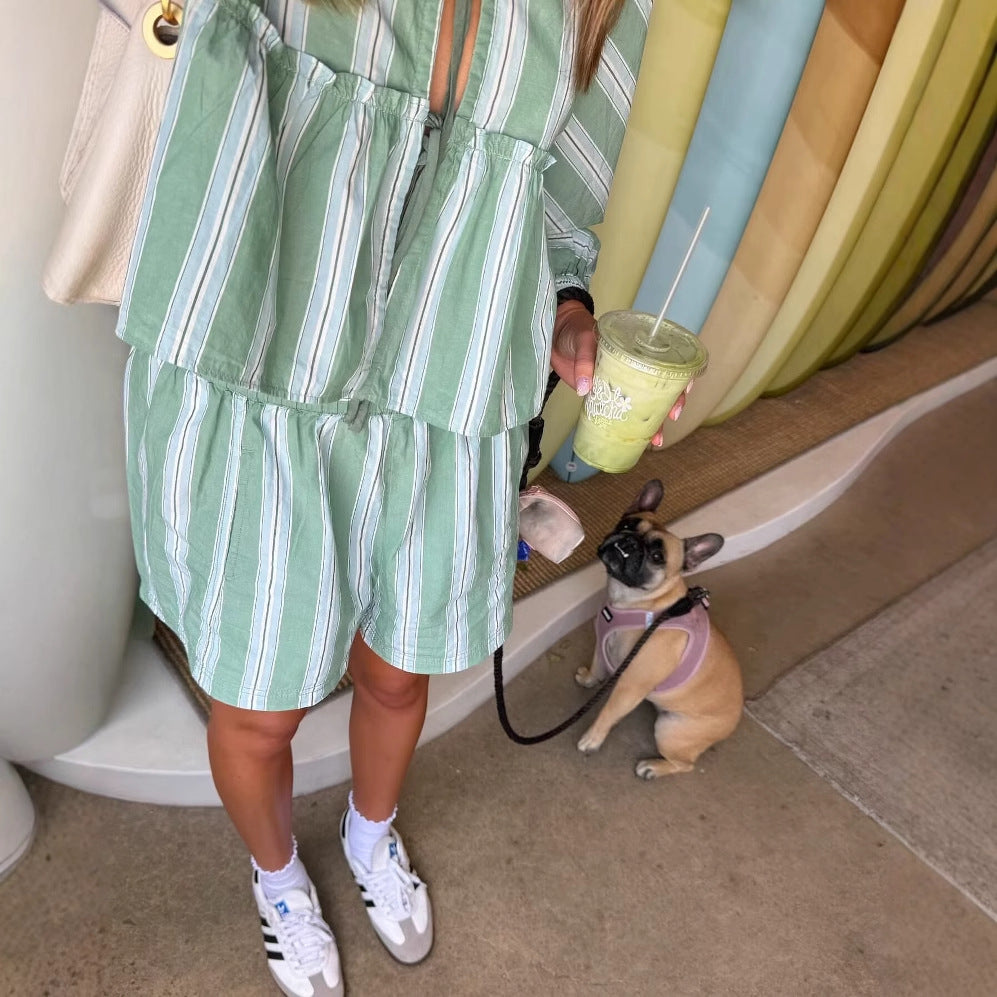 Ladies' beach shorts with a trendy striped pattern and an elastic waist Lune London