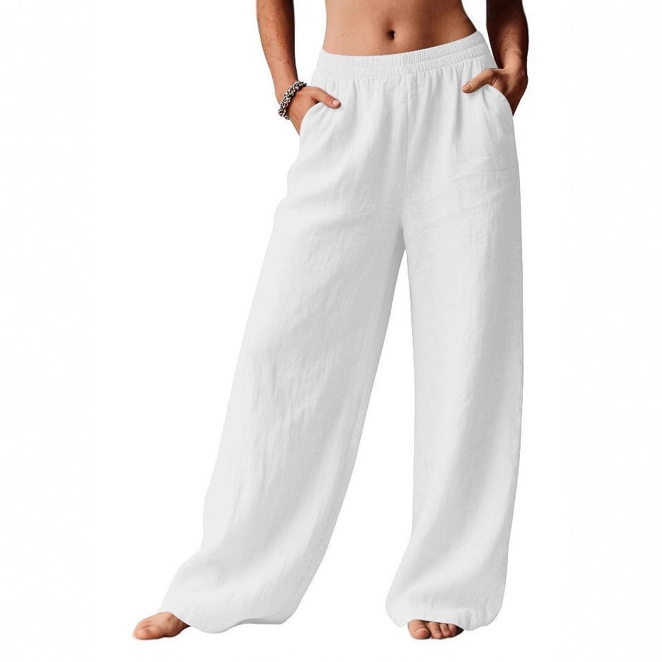 Pantalon en lin pour femme, confortable et décontracté, avec taille élastique Chic & Stil
