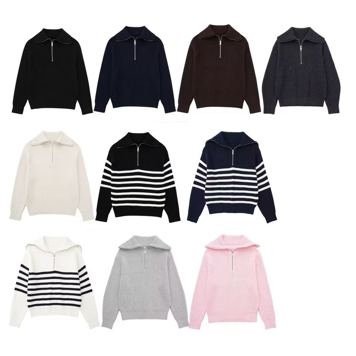 Knitted sweater for women with high collar and zipper Lune London