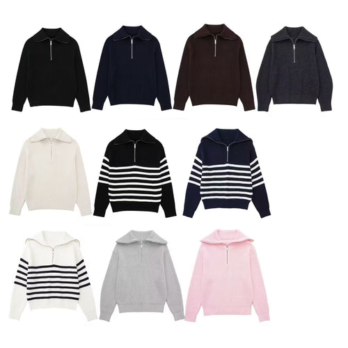 Knitted sweater for women with high collar and zipper Lune London
