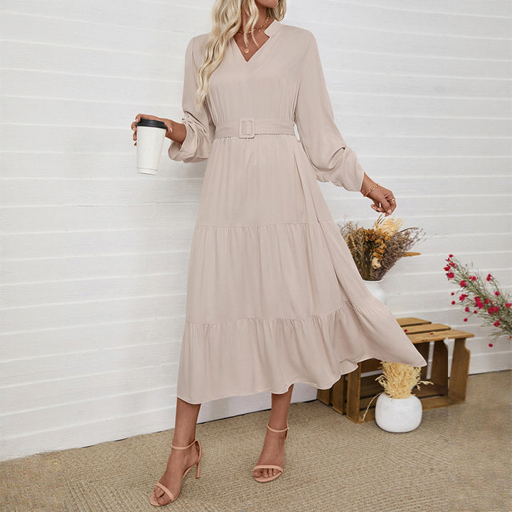 Maxi dress for women with floating ruffles and fitted belt Lune London