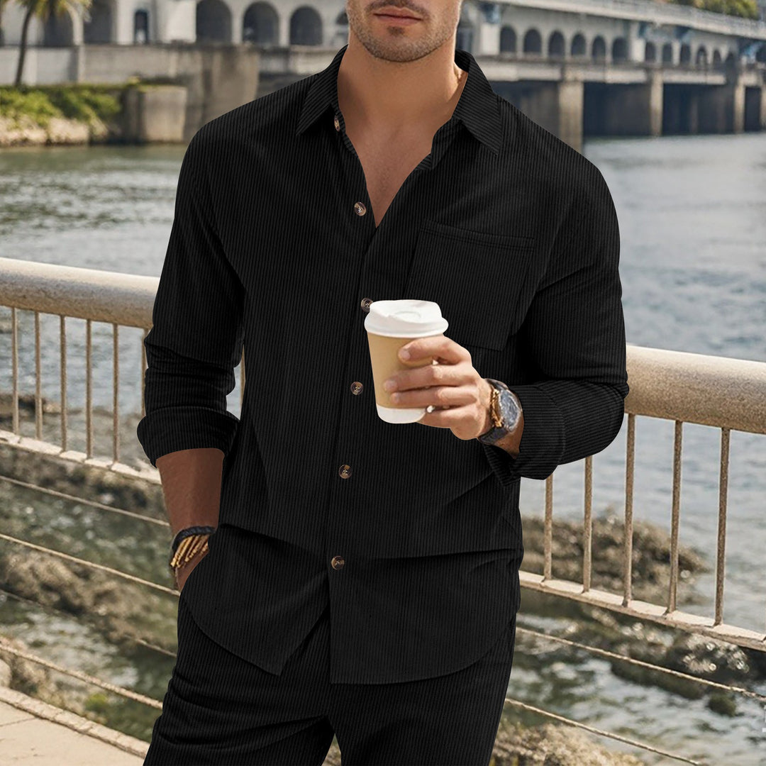 Men's long sleeve shirt with elegant stripes and practical chest pockets Lune London