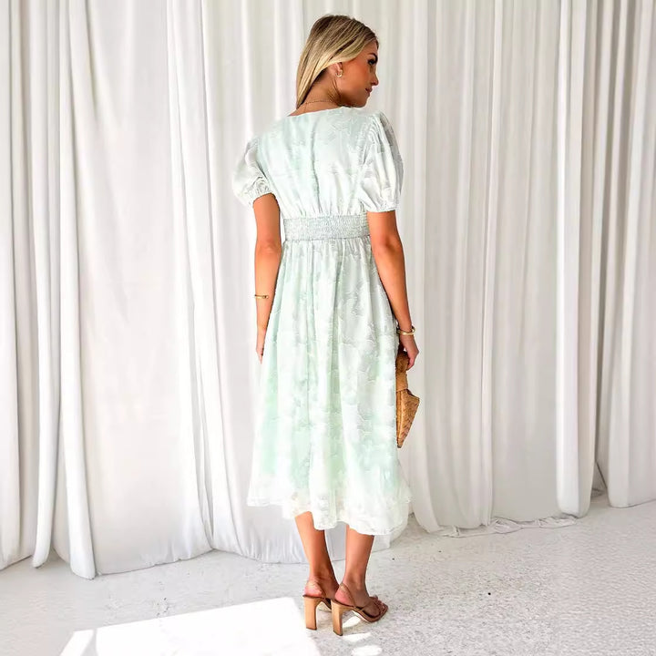 Elegant Maxi Dress for Women with Flounce Sleeves and Chic Floral Texture & Style