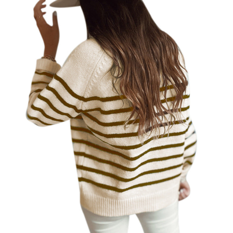 Striped women's sweater with button placket Lune London