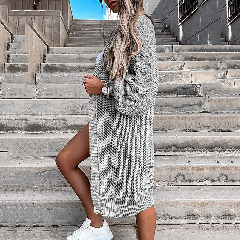 Ladies Long knitted cardigan with voluminous puff sleeves and open sides Lune London