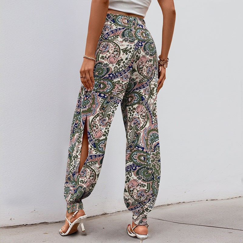 Pantalon palazzo pour femmes avec motif floral et taille élastique Chic & Stil