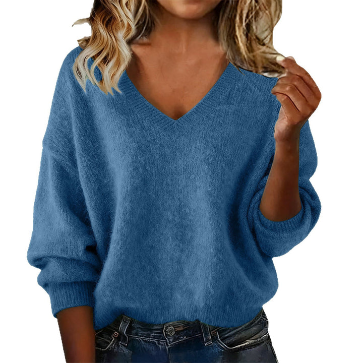 Pull femme à col en V en matière douce et à coupe ample Chic & Stil