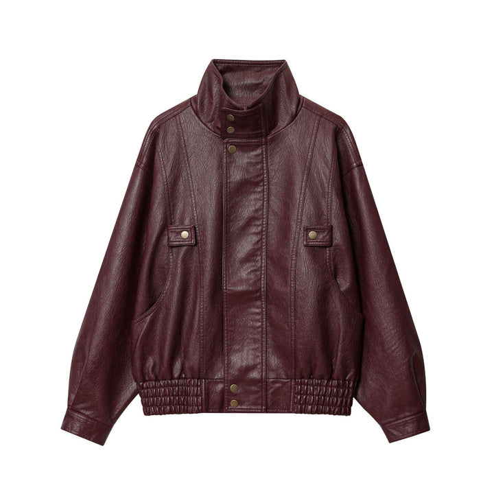 Faux leather jacket for women with high collar and practical pockets Lune London