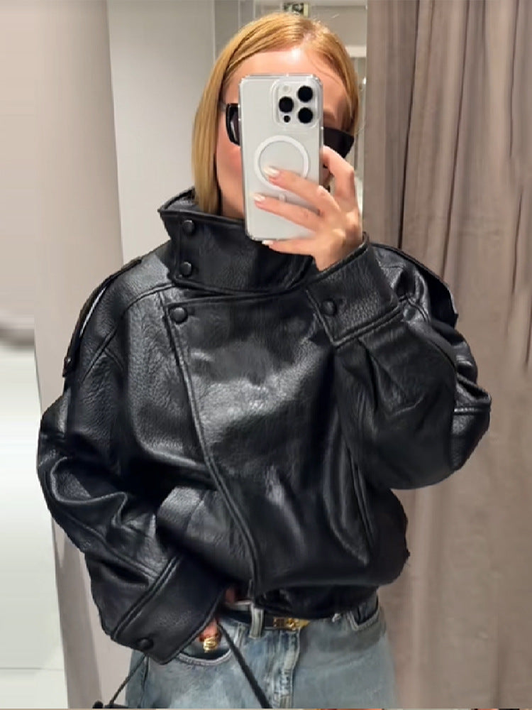 Women's Elegant and Voluminous Jacket with Stand-Up Collar Lune London