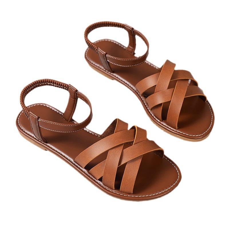 High-quality leather strappy sandals for women with an elastic strap Lune London