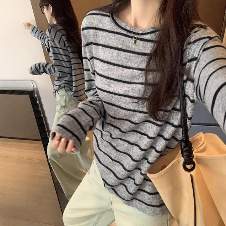 Women's Casual Long Sleeve Shirt with Striped Design Chic & Stil