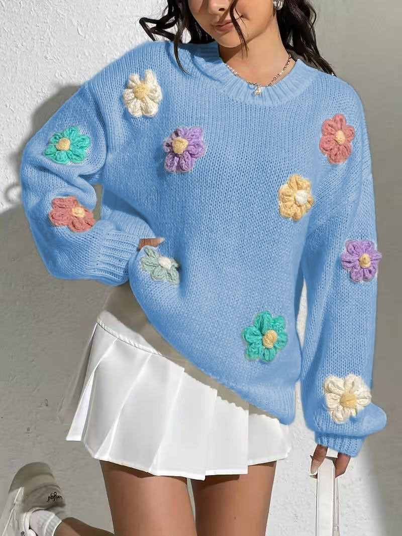 Woman oversized sweater embroidered with flowers Lune London