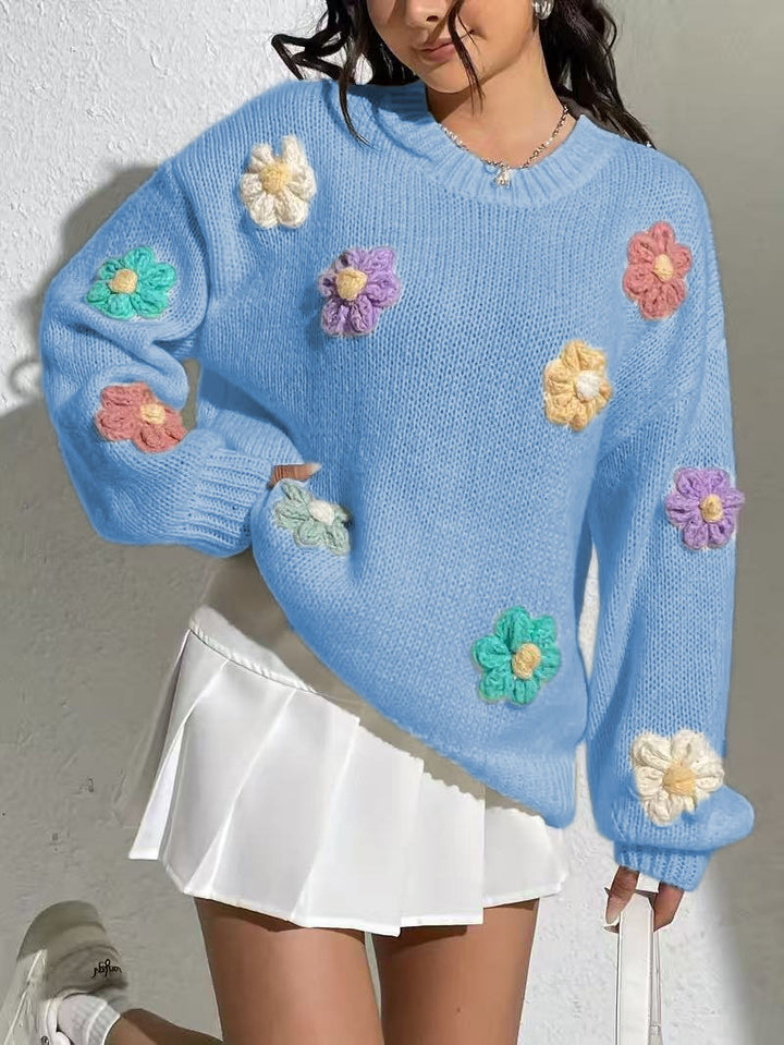 Woman oversized sweater embroidered with flowers Lune London