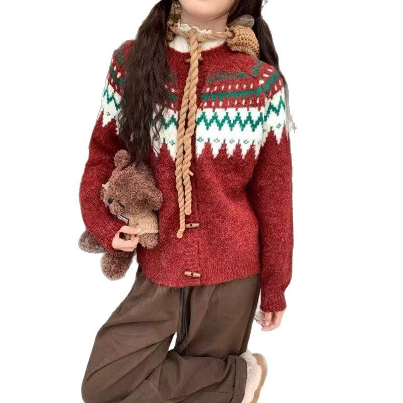 Pull en tricot confortable pour femmes avec motif norvégien traditionnel et capuche Chic & Stil