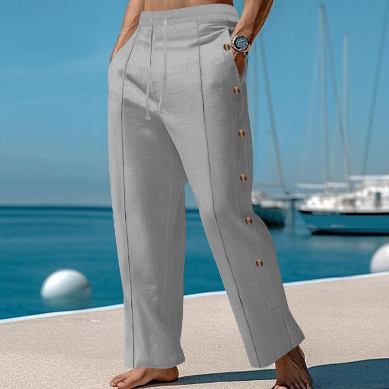 Casual summer pants for men with side buttons and elastic waist Lune London