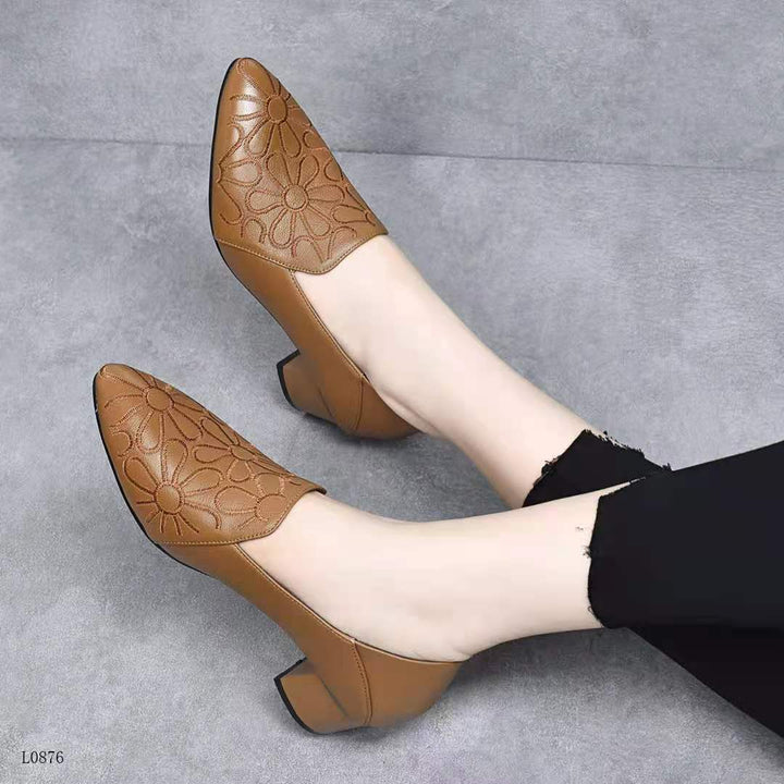 Ladies Elegant Block Heel Mules Embroidered Floral Lune London
