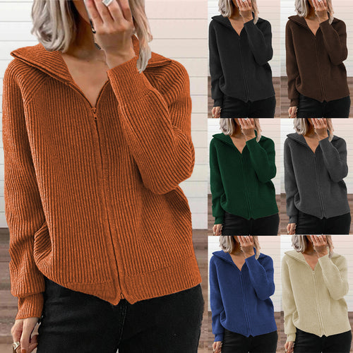 Knitted jacket for women with zipper and hood Lune London