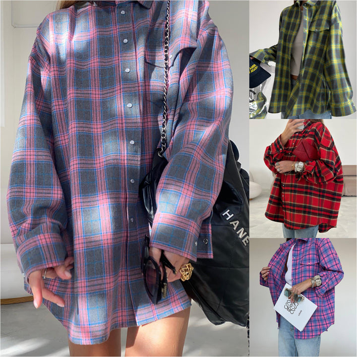 Casual plaid cotton shirt for women with a generous fit Lune London
