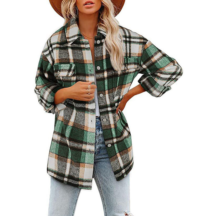 Plus size - cotton checkered jacket for women with a casual chic design