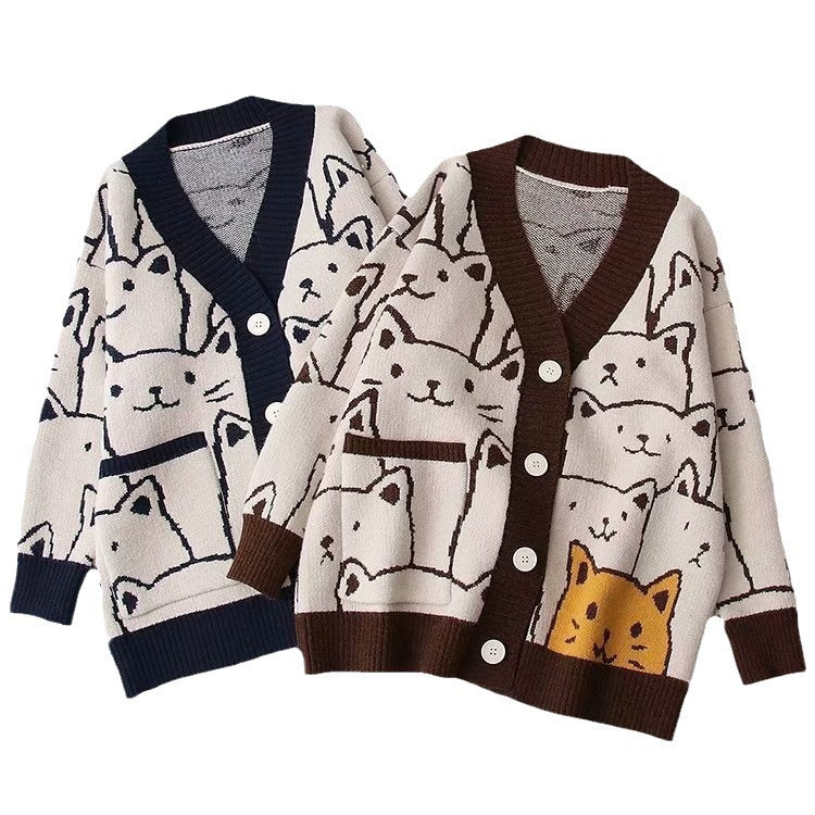 Lune London women's knitted jacket with cat pattern