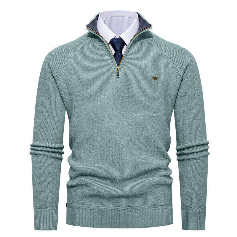 Elegant knitted pullover for men with high collar and zipper Lune London