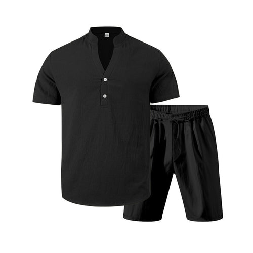 Elegant men's short sleeve set with innovative button placket and comfortable pants Lune London