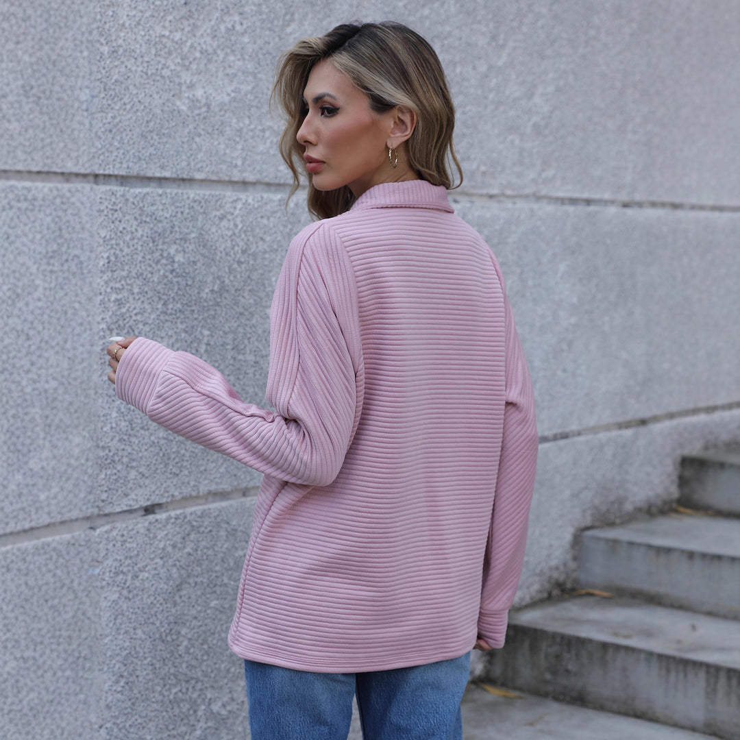 Pullover décontracté pour femmes avec fermeture éclair et texture côtes Chic & Stil