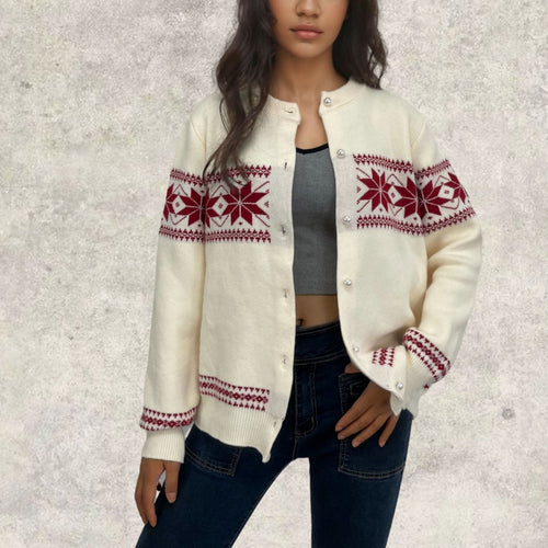 Ladies festive knitted cardigan with Christmas pattern Lune London