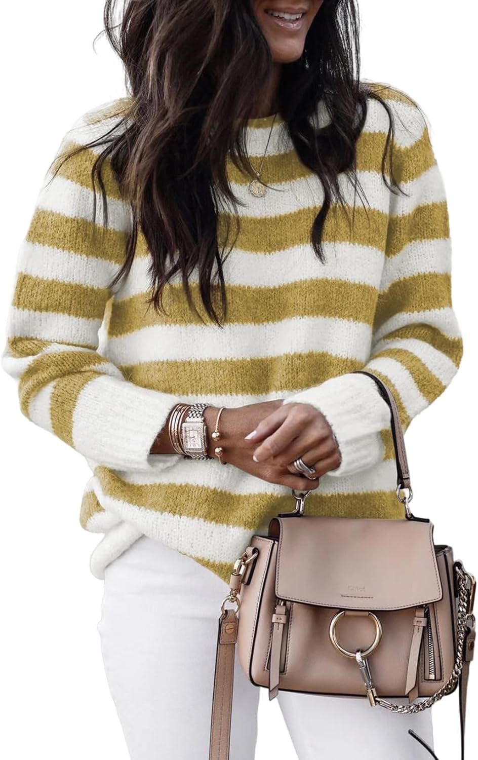 Casual knitted sweater for women with wide horizontal stripes Lune London