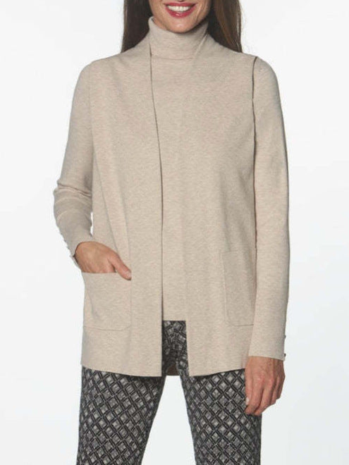 Knitted jacket for women with high collar and practical pockets Lune London