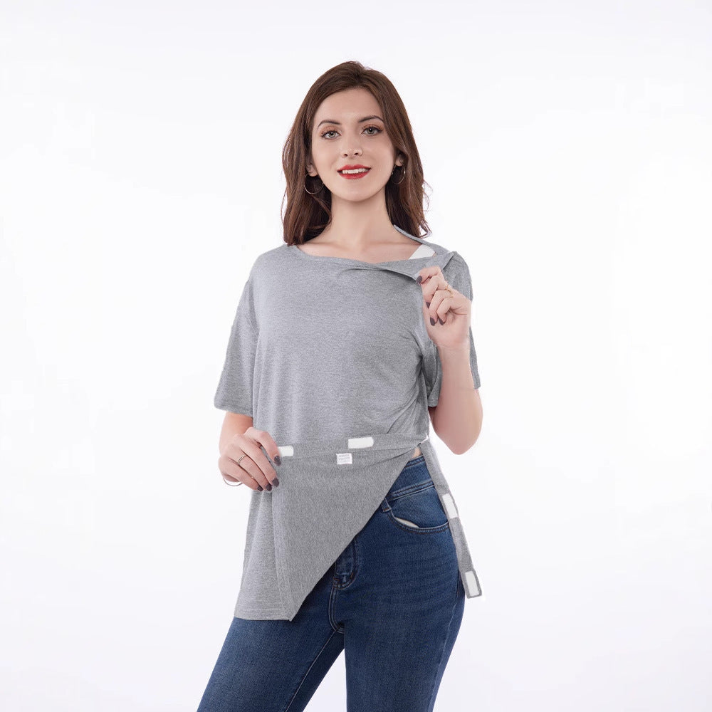 Trendy short sleeve t-shirt for women with innovative cut and playful details Lune London