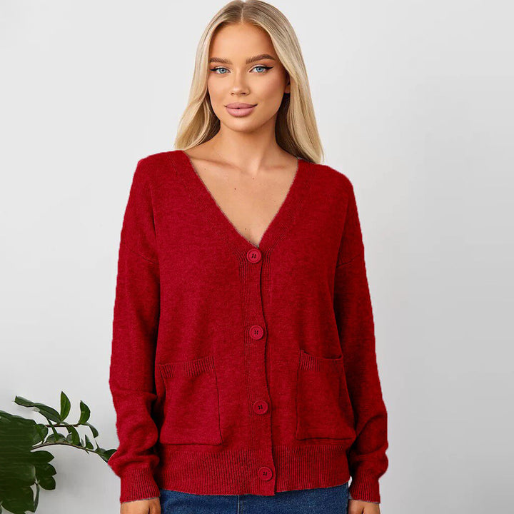 Ladies cozy cardigan with V-neck and practical pockets Lune London