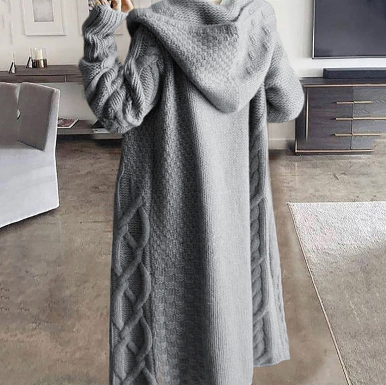 Women's knitted coat with hood and twisted pattern Lune London