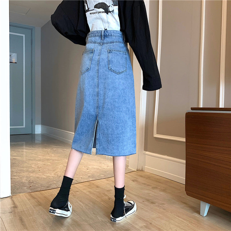 Jupe en denim midi pour dames avec ourlet irrégulier Chic & Stil