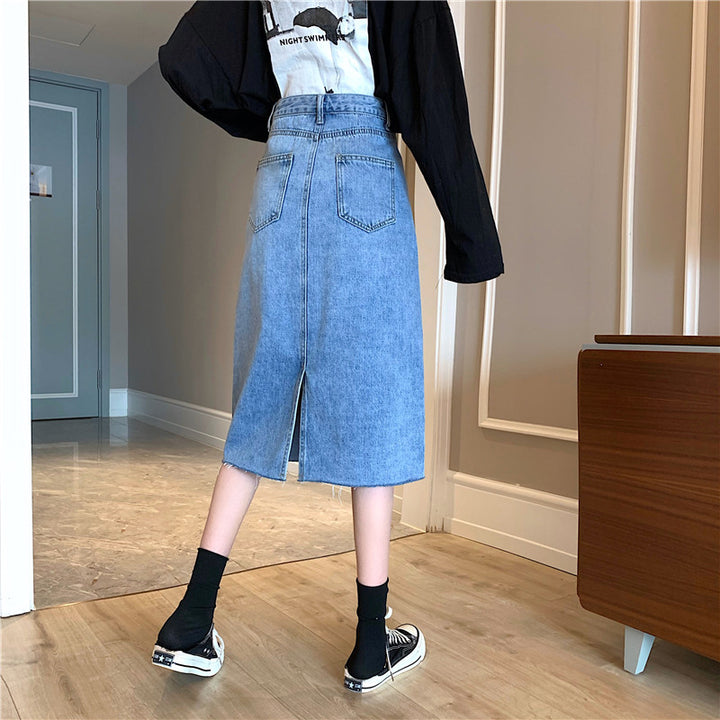 Jupe en denim midi pour dames avec ourlet irrégulier Chic & Stil